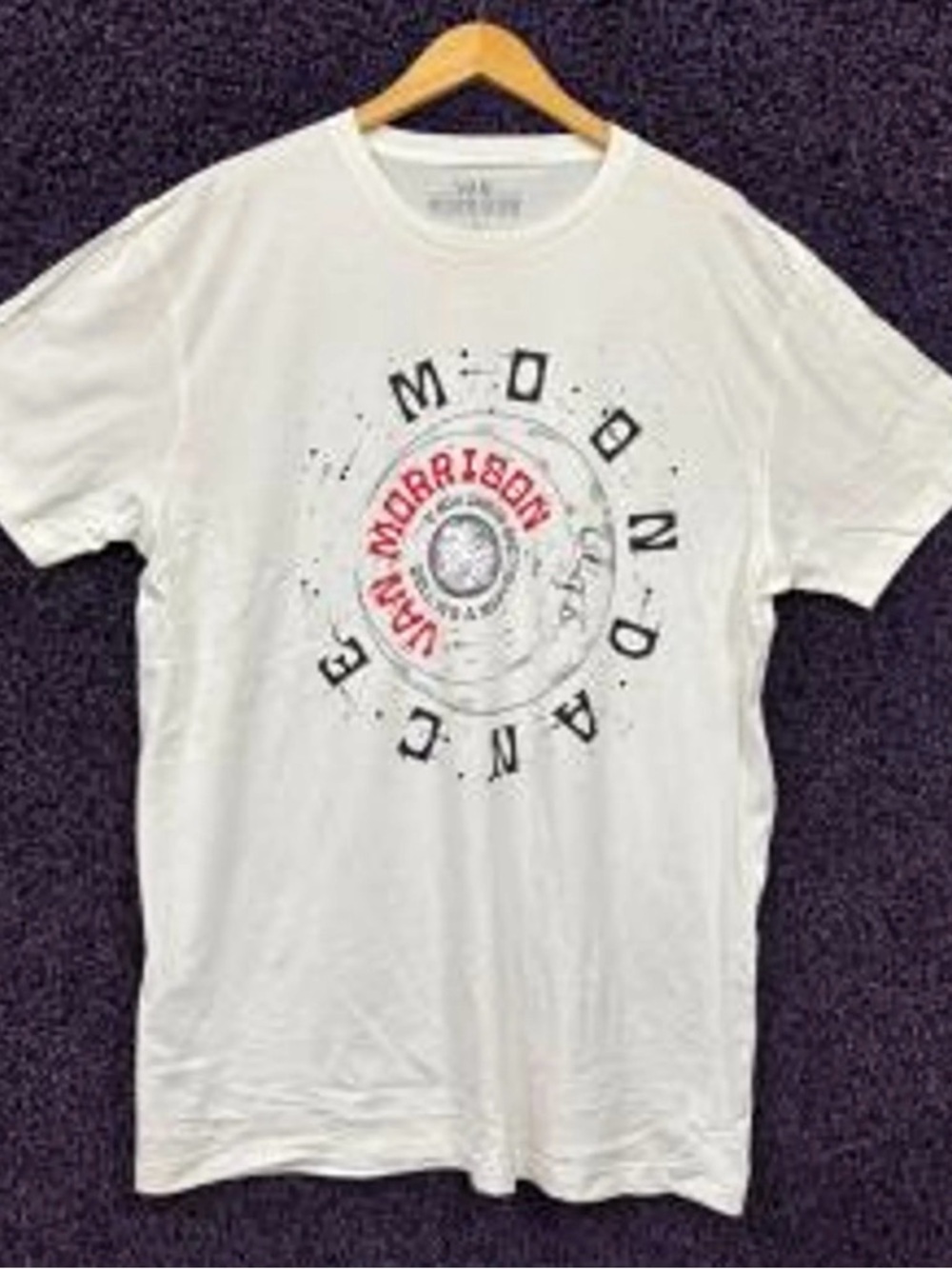 Van Morrison White Crewneck Tee with Red & Black Circular Graphic